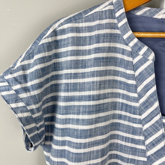 Athleta Stripe Barbados Dress Womens L Blue‎ White Stripe Pockets Nautical - Picture 4 of 7